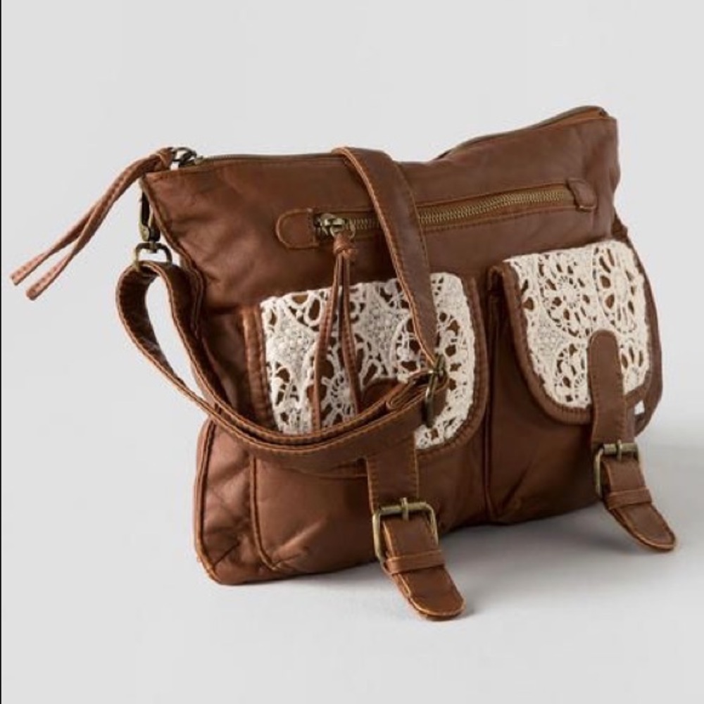 Mudd | Faux Leather Crossbody Purse Lace Detail Pockets | OS